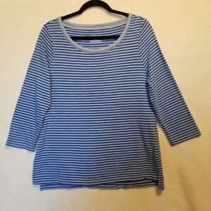 Talbots L Top Cotton Modal Blue Striped Jersey Knit 3/4 Sleeve Preppy Nautical